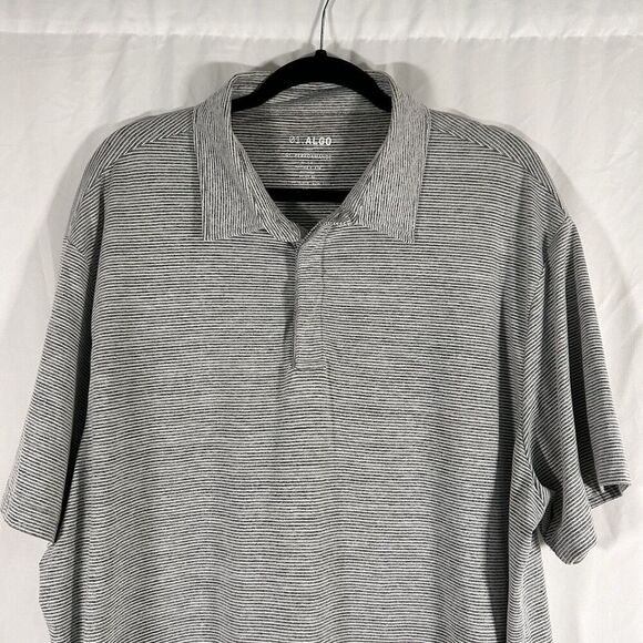 01.algo Performance Polo Men's XXL Grey Striped 1/4 Button Short Sleeve Poly - Picture 2 of 9